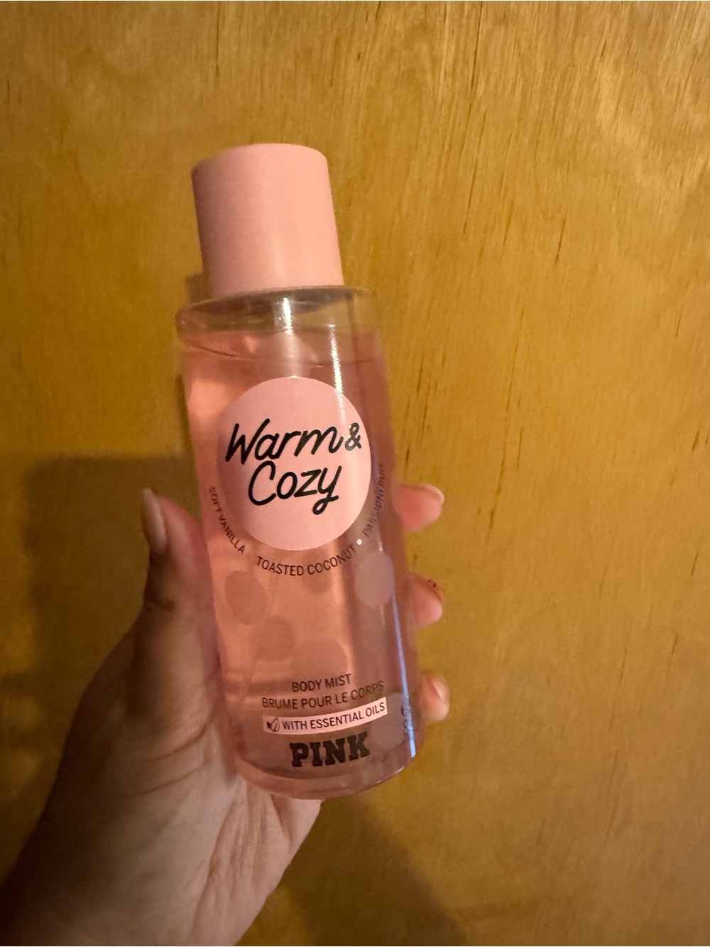 PINK Victoria's Secret Warm & Cozy Pink Body Mist - Soft Pink Bottle